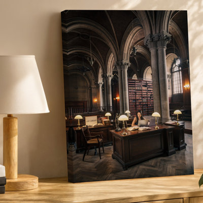 Canvas A Grand Law Library Fills The Scene Characterized By Soaring Wall Art Arched Ceilings And Polished Mahogany Furniture Bathed In Canvas Wall Art