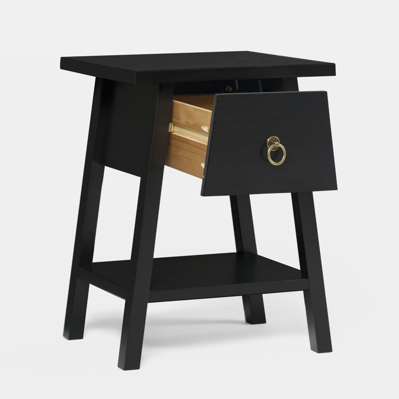 Krystynn 35cm W Solid Wood Bedside Table, Black