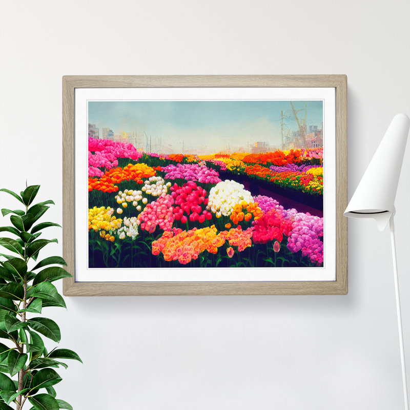Beguiling Flower Market - Single Picture Frame Painting, 34cm H x 46cm W x 2cm D, Oak Framed