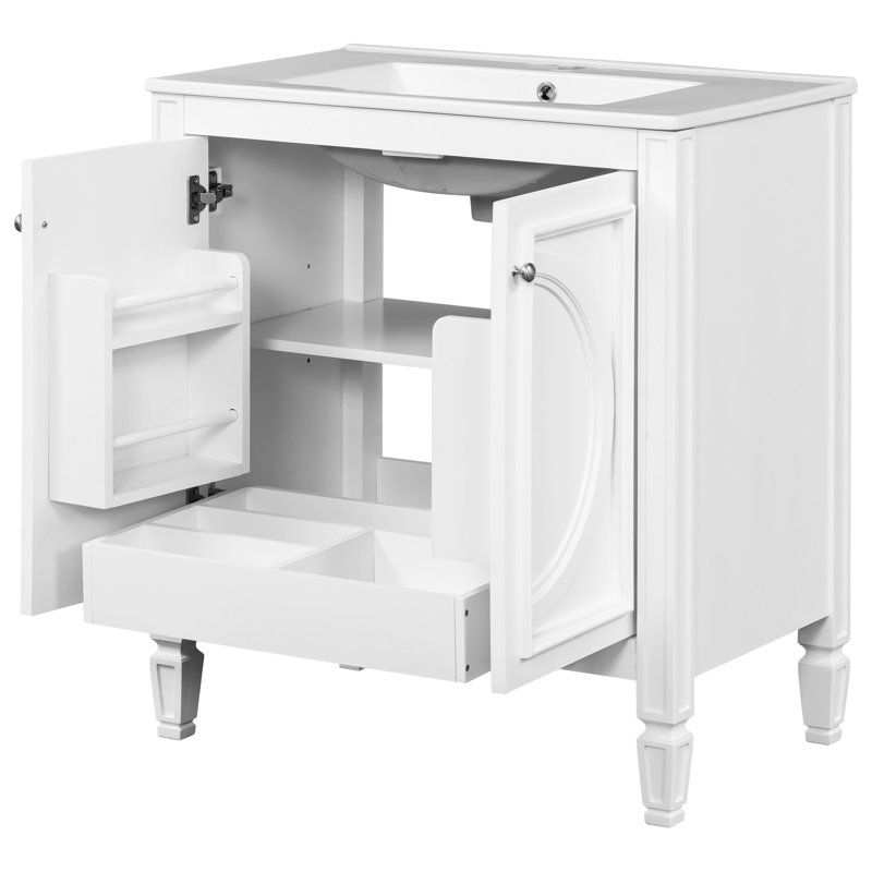 30" Bathroom Vanity With Sink, Blanc, Argent