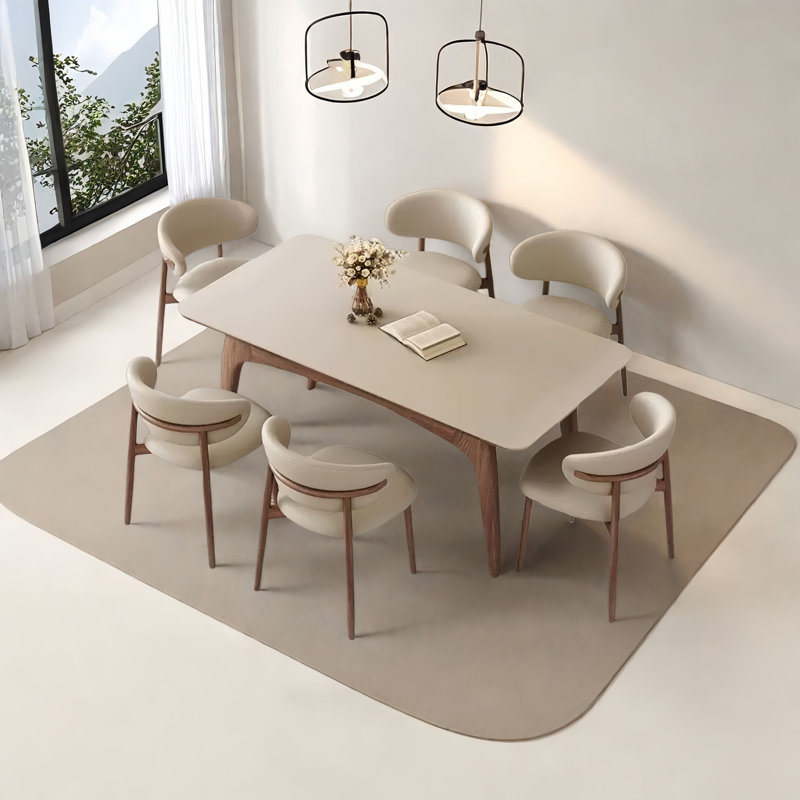 Rectangular Stone Slab Solid Wood Dining Table, 29.5"H x 55.1"L x 31.5"W