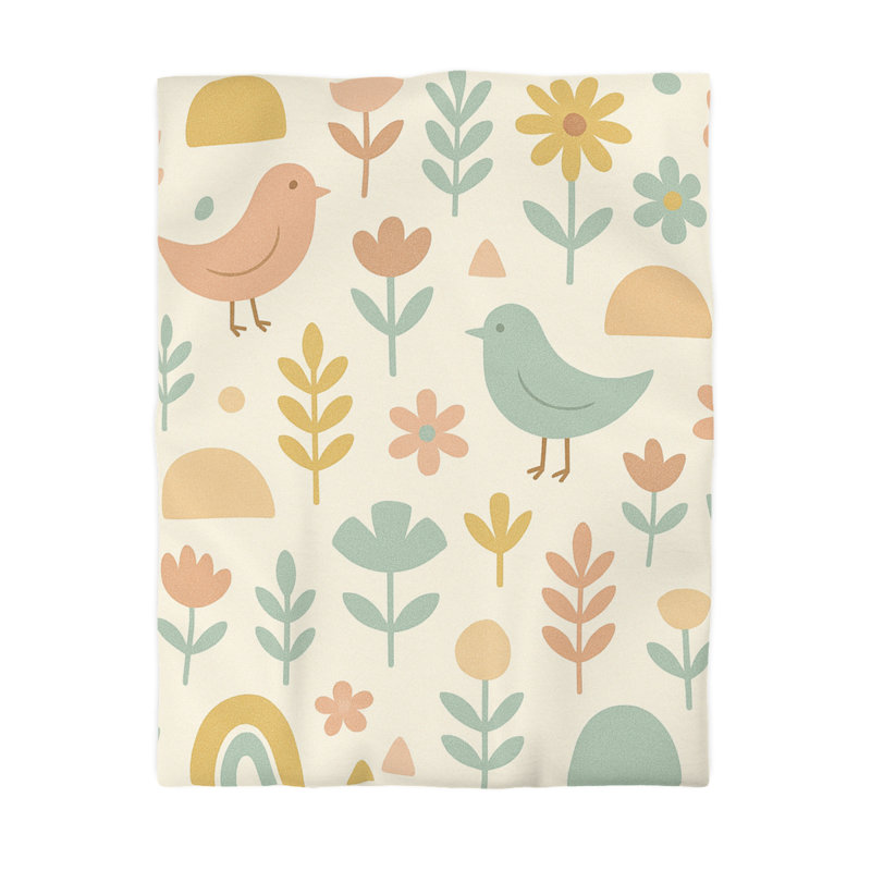 Microfiber Duvet Cover Boho Style, Design 25, Twin Duvet Cover, Yellow/Green/Beige/White