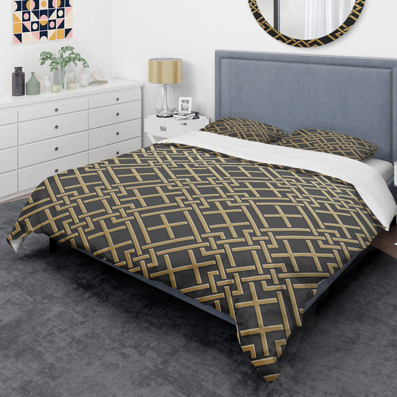 Ensemble de housse de couette Mid-Century Luxury Metallic s II, Housse de couette très grand + 2 taies décoratives