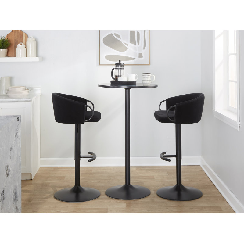 Set of 2 Adjustable Black Metal and Cream Velvet Swivel Barstools