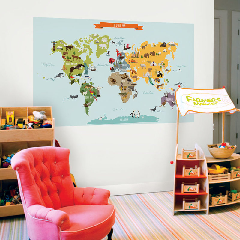 Décalcomanie murale carte du monde pour enfants