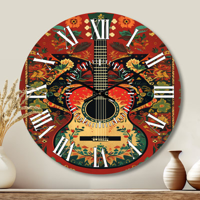 Mariachi Guitar in Folk Color - Bohemian Non-Ticking Metal Wall Clock