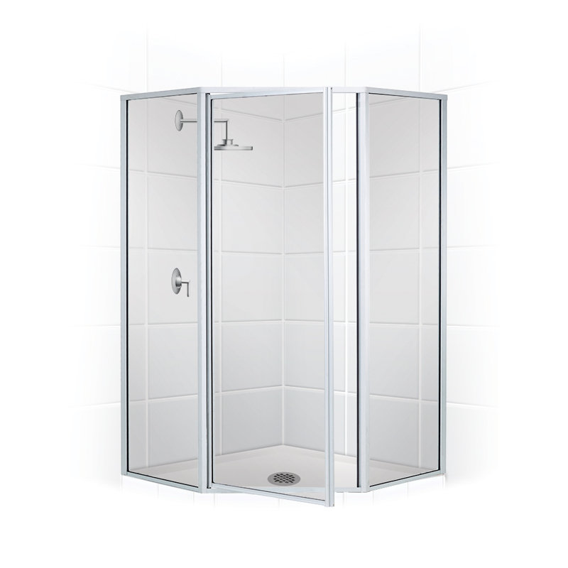 Porte de douche à charnière 58 po x 70 po néo-angle series Legend, Clair, Nickel brossé