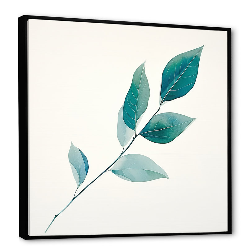 «Teal Tranquility Leaf Expression» sur toile, H 24 po x l 24 po x P 1 po, Cadre flottant noir