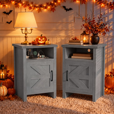 Solid and Manufactured Wood Nightstand with Storage Cabinets