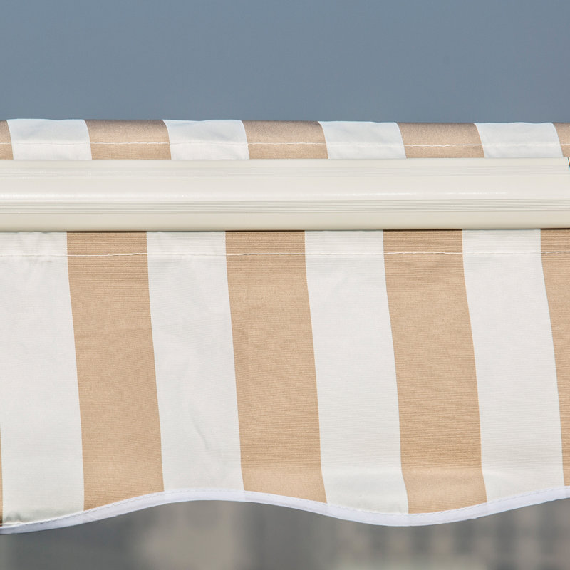 Auvent de patio rétractable, L 144 po x P 120 po, Beige rayé, Beige