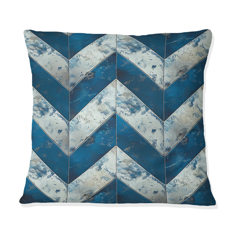 Coussin bleu Midcentury Chevron VII - Midcentury, H 16 po x l 16 po