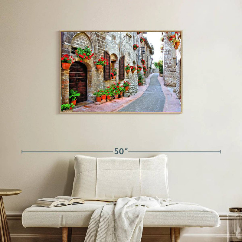 Rue italienne pittoresque, Cadre flottant en bois naturel, 37 po x 25 po