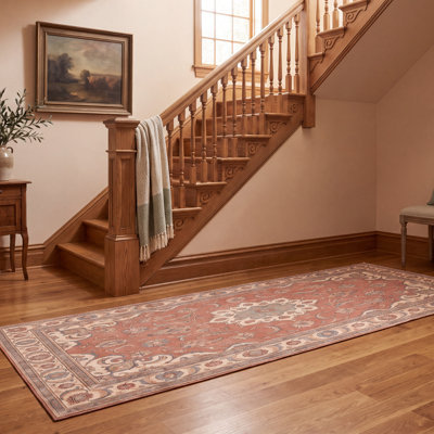 Tapis Ford2 traditionnel à médaillon délavé, style persan, orange, ivoire, or, vert et gris, antidérapant, à poils courts, adapté aux animaux domestiques, pour salon, chambre, salle à manger, entrée, couloir, bureau, lavable