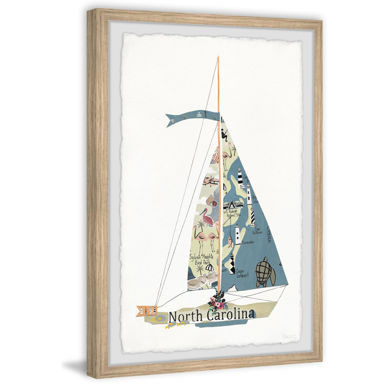 North Carolina Boat - impression encadrée, H 18 po x l 12 po x 1,5 po