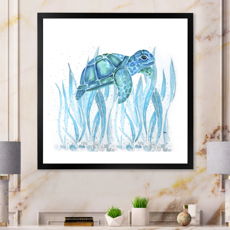 Aquarelle, art de la tortue, Toile avec cadre noir, H 16 po x l 16 po x P 1 po
