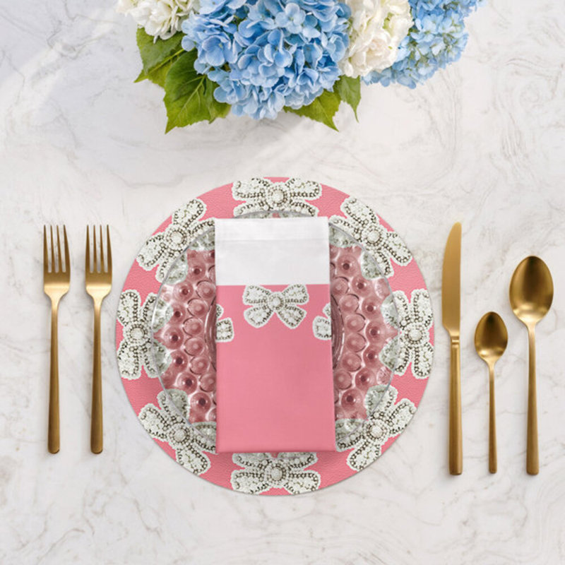 Pearl Bow Cotton Blend Square Napkins, Pink