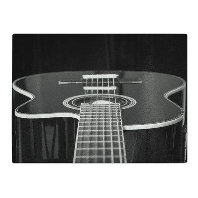 Guitar Black And White Art  Glass Chopping Board