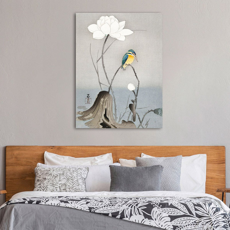 Kingfisher With Lotus Flower by Ohara Koson - No Frame Painting on Canvas, 100cm H x 70cm W x 4cm D