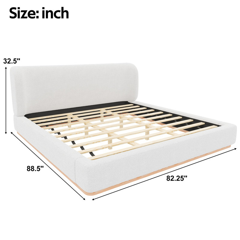 Lit plateforme tapissier à profil bas, Blanc, Très grand lit