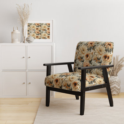 Neutral Tones Essence Buttercup Floral Pattern - Upholstered Cottage Accent Arm Chair