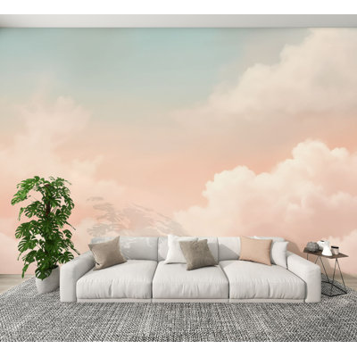 Peel and Stick Wallpaper Pastel Sky Soft Clouds Light Pink Blue Hues Wall Murals 100"H x 144"W Removable PVC Wall Paper Self-Adhesive Wall Decor for Bedroom Living Room Sofa Background