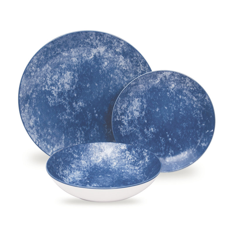 Service de table en porcelaine 12 pièces Wingate, service pour 4, Bleu