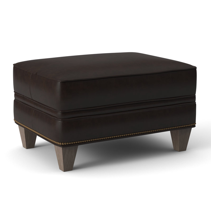 Taraval Ottoman, Aline Light Gray Stonewash Genuine Leather, Stone, Natural