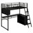 Loft Bed With Built-In Desk, Metal Twin Size Loft Bed Frame With LED And 4 Storage Shelves
