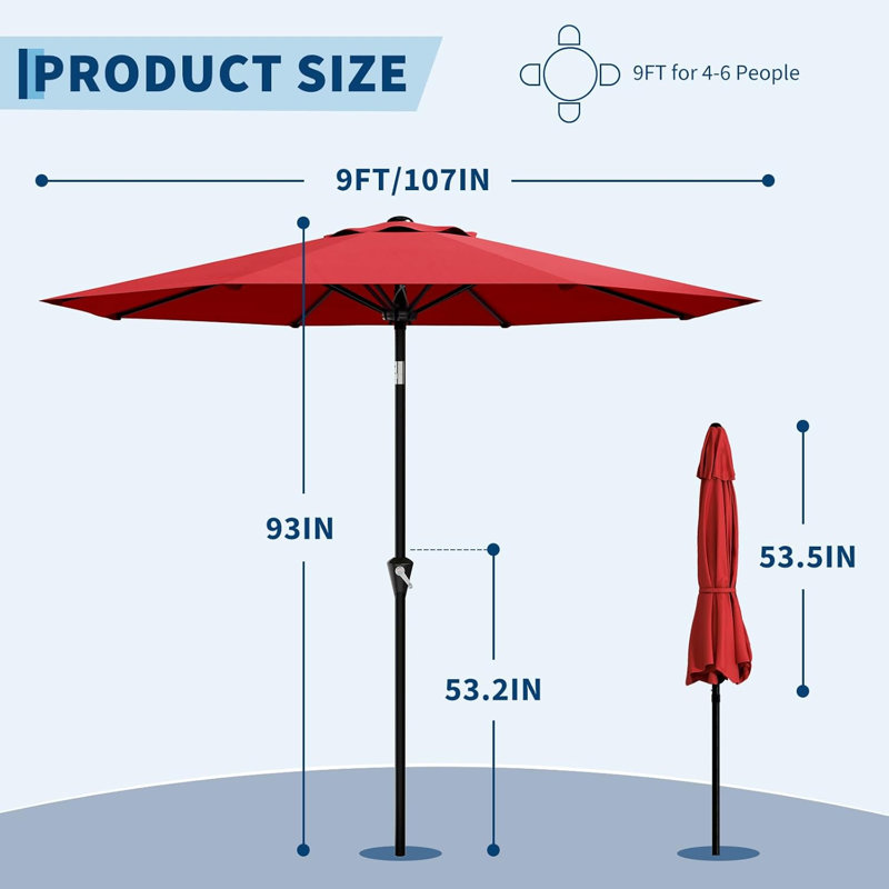 107cm Market Parasol, Red