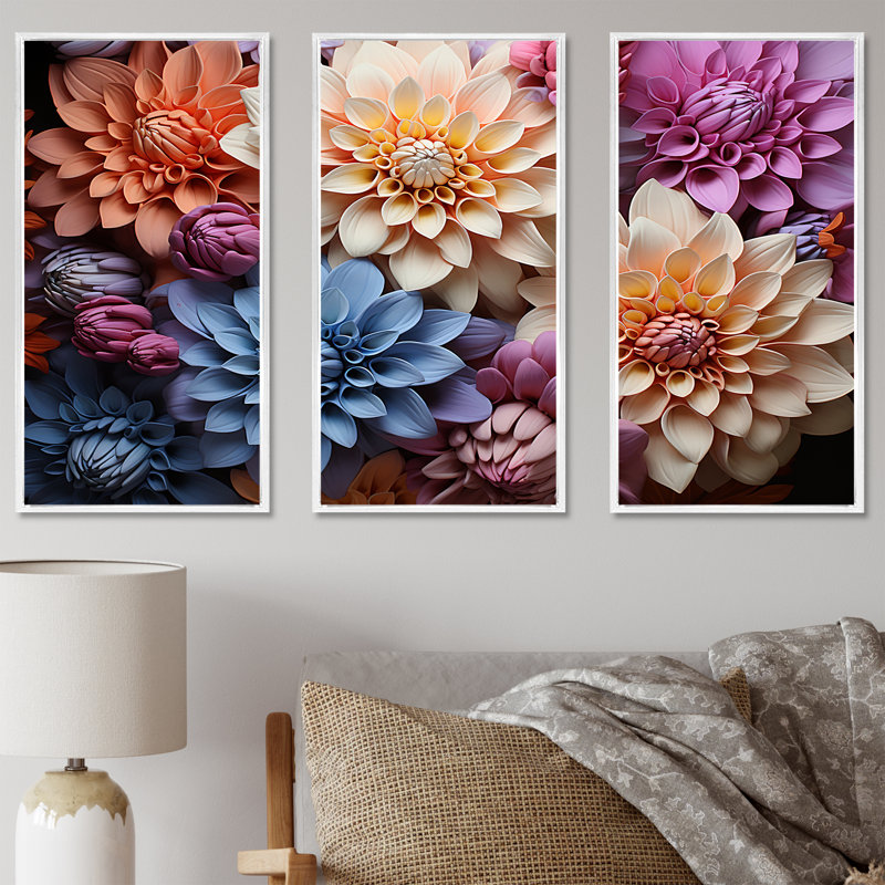 «Mums Burst With Bold And Vibrant Colors I», ensemble d'art mural sur toile Mums, H 40 po x l 60 po x P 1 po