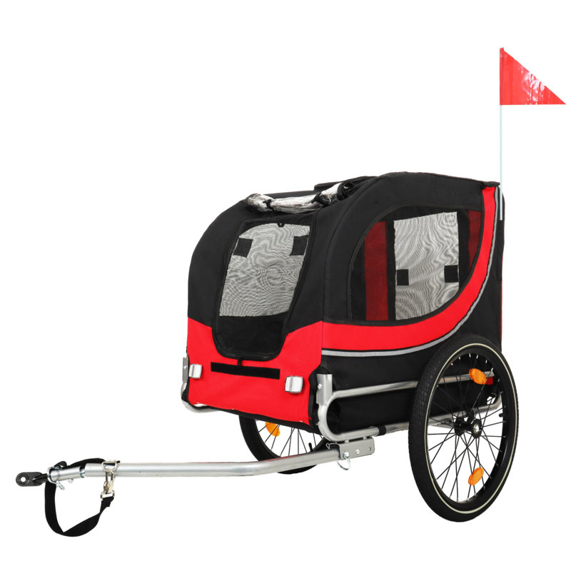 Grande remorque à vélo pliante pour chiens, Noir / Rouge