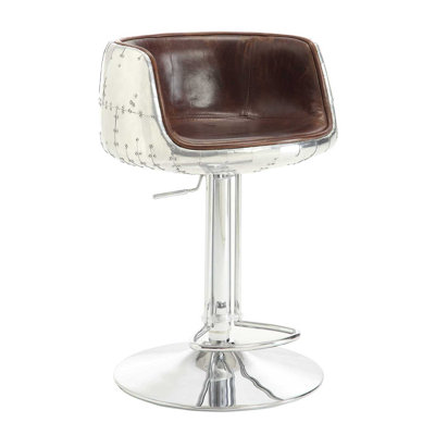 Brancaster Adjustable Bar Stool in Vintage Brown and Aluminum