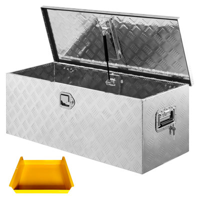 30 Inch Truck Bed Tool Box, Heavy Duty Aluminum Diamond Plate Storage Chest with Lock, Secure Organizer for Pickup Trucks, Trailers, RV, Van – Weatherproof, Keys Included, Silver