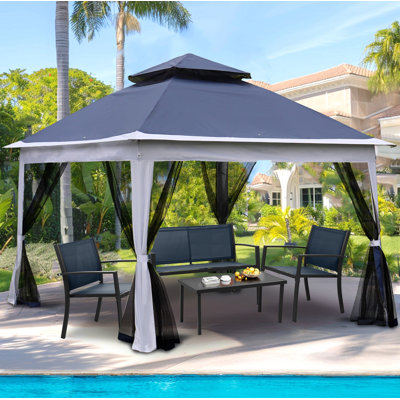 11X 11 Ft Double Roof Pop-Up Gazebo Canopy With Removable Zipper Netting