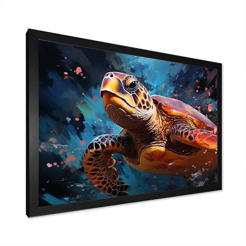 " Serene Turtle Underwaters I ", 34" H x 44" W x 1.5" D, Black Single Picture Framed
