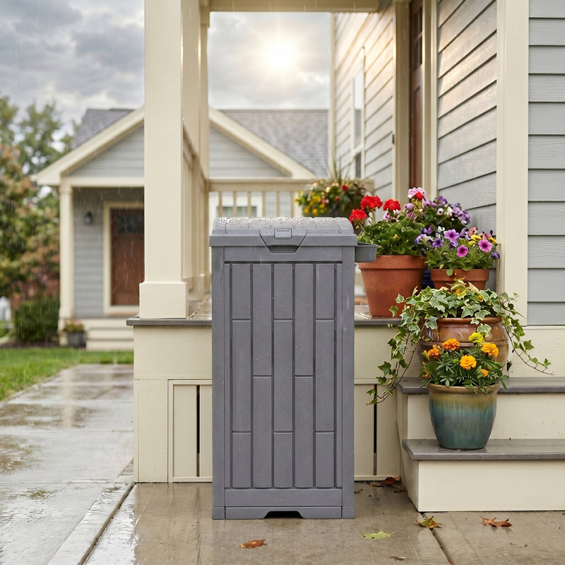 30 Gallon Gray Rectangular Outdoor Trash Can with Hinged Lid
