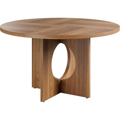 Round Dining Table, 47inch Kitchen Table for 4-6 People, Round Dining Table with Wooden Base, Walnut Kitchen Tables for Dining Room, Kitchen, Living R