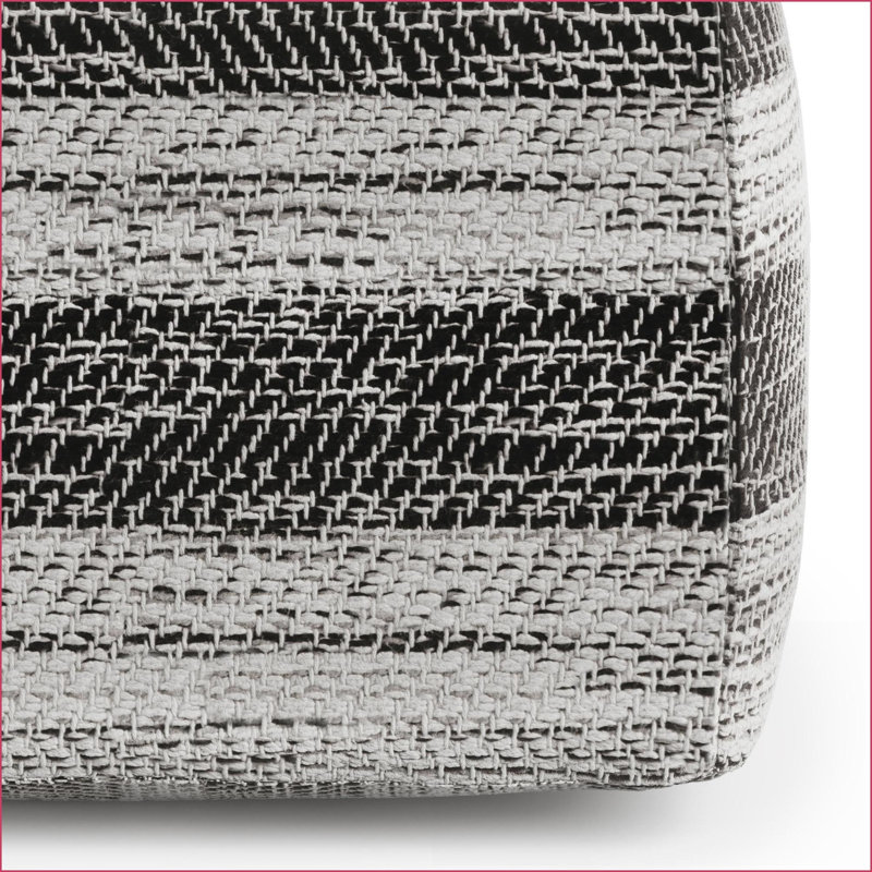 Repose-pieds gris en mélange de coton tissé à la main, entièrement assemblé | Gris | Carré, Tissu gris / blanc