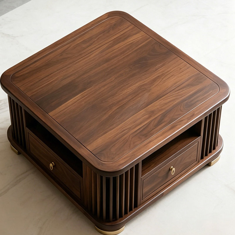 Table basse en bois massif de style médiéval, 17.7" H x 31.5" W x 31.5" D