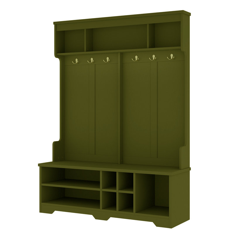 Hall Tree 59'' Wide With Bench And Shoe Storage, Green