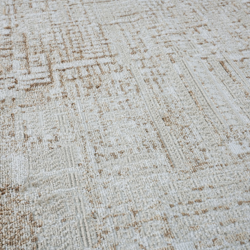 Leala Ivory & Brown Abstract High-Low Modern Rug, Ivory/Brown, 4'3" x 6'0"