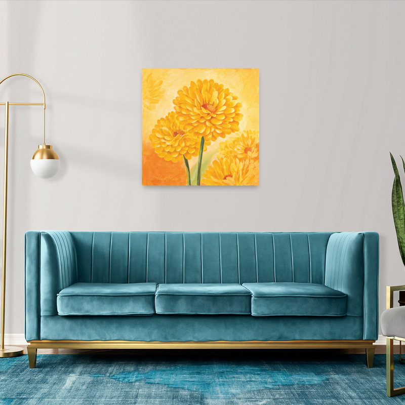 «Vibrant Yellow Blooms Vibrant Zinnia Flower Nature», art mural, 36" H x 36" W