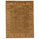 High-Quality Hand-Knotted Green And Ivory Area Rug