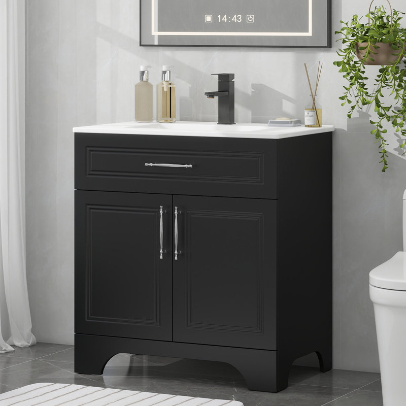 30" Bathroom Vanity With Drop-In Sink (Include Faucet), Black