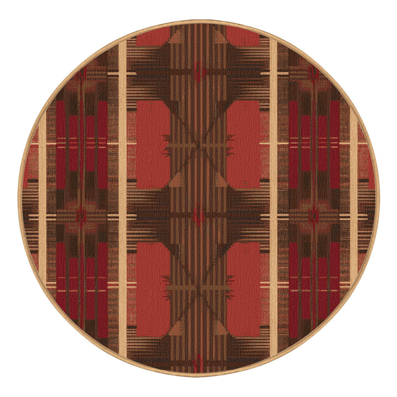 Washable Rustic Plaid Southwestern Area Rug, Round 8'