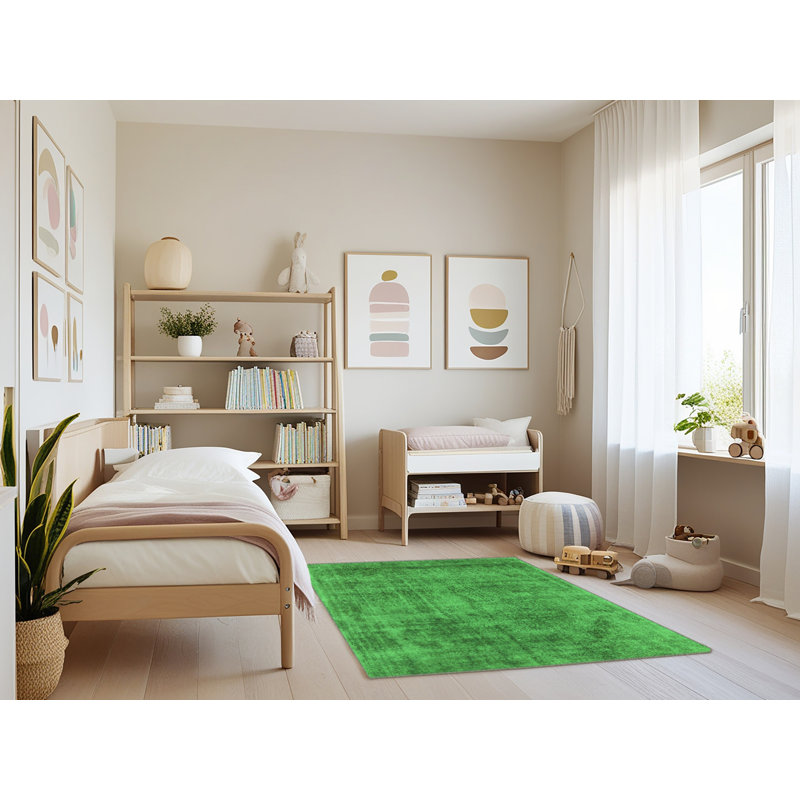 Tapis verts lavables à la machine de style Mid-Century moderne 1822, Rectangle 3 pi x 5 pi