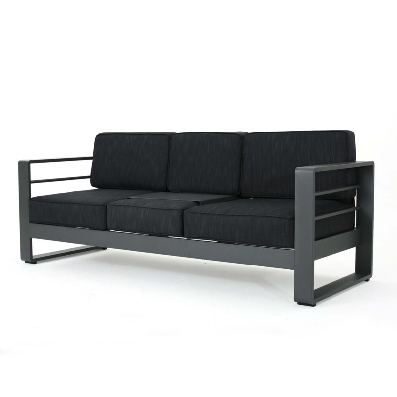 3 Seater Sofa With Metal Tray Grey, Dark Gray Cushion/Dark Gray Frame