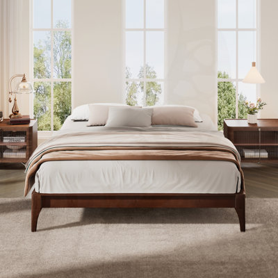 12 Inch Solid Dry Bamboo Wood Platform Bed Frame, with Wood Slat and Metal Support, No Box Spring Needed, Easy Assembly
