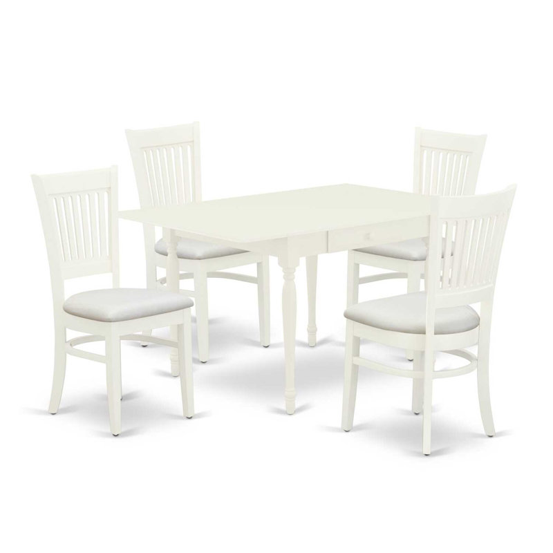 Ensemble de table de salle à manger 5 pièces moderne comprenant une table rectangulaire en bois avec Dropleaf et 4 chaises de salle à manger en lin, blanc lin