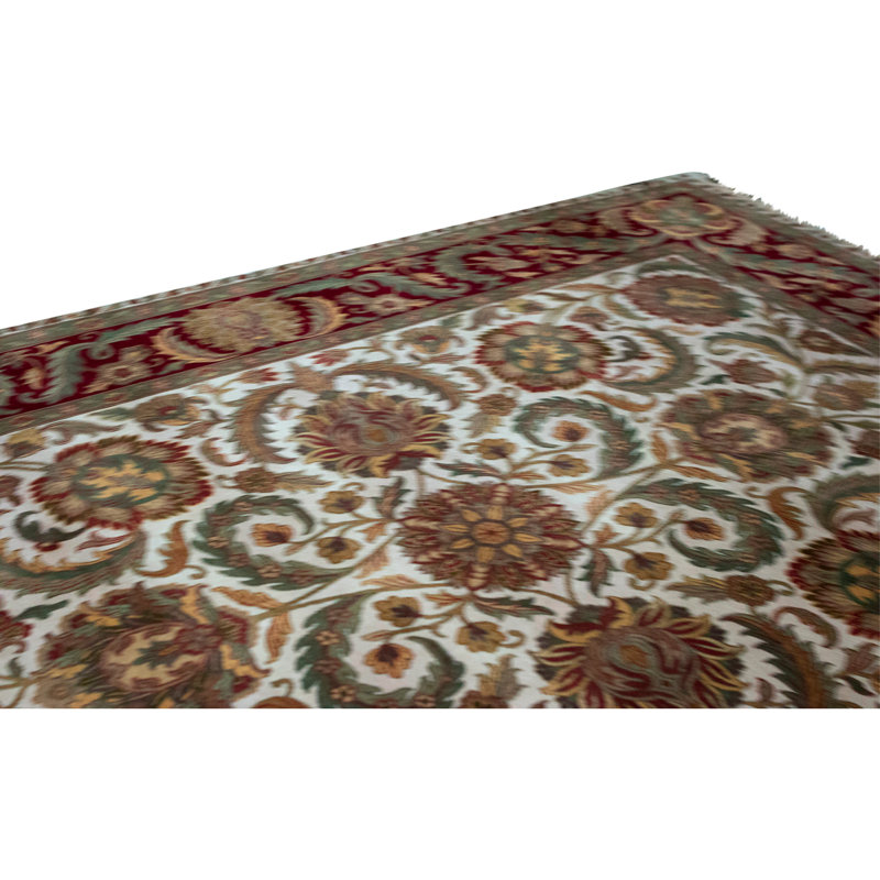 Tapis ivoire et rouge noué à la main de haute qualité